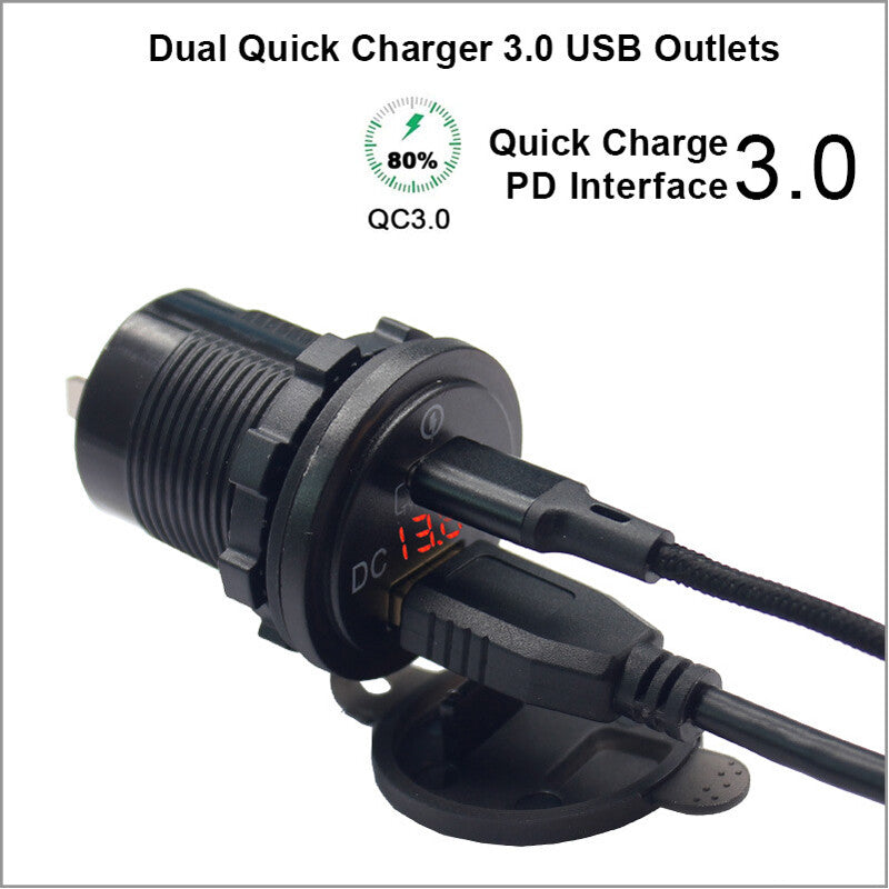 45W QC3.0+PD Dual USB Car Fast Charger Power Outlet w/LED Voltmeter Parts v