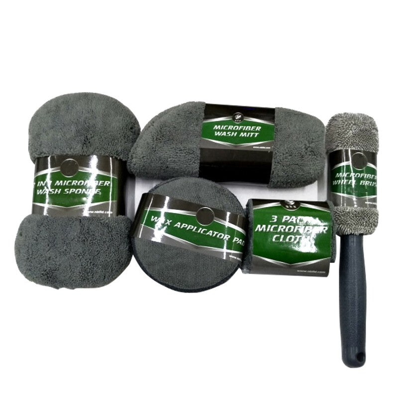 9-piece/set car wash, cleaning, and waxing kit - tire brush, sponge, towel, gloves n