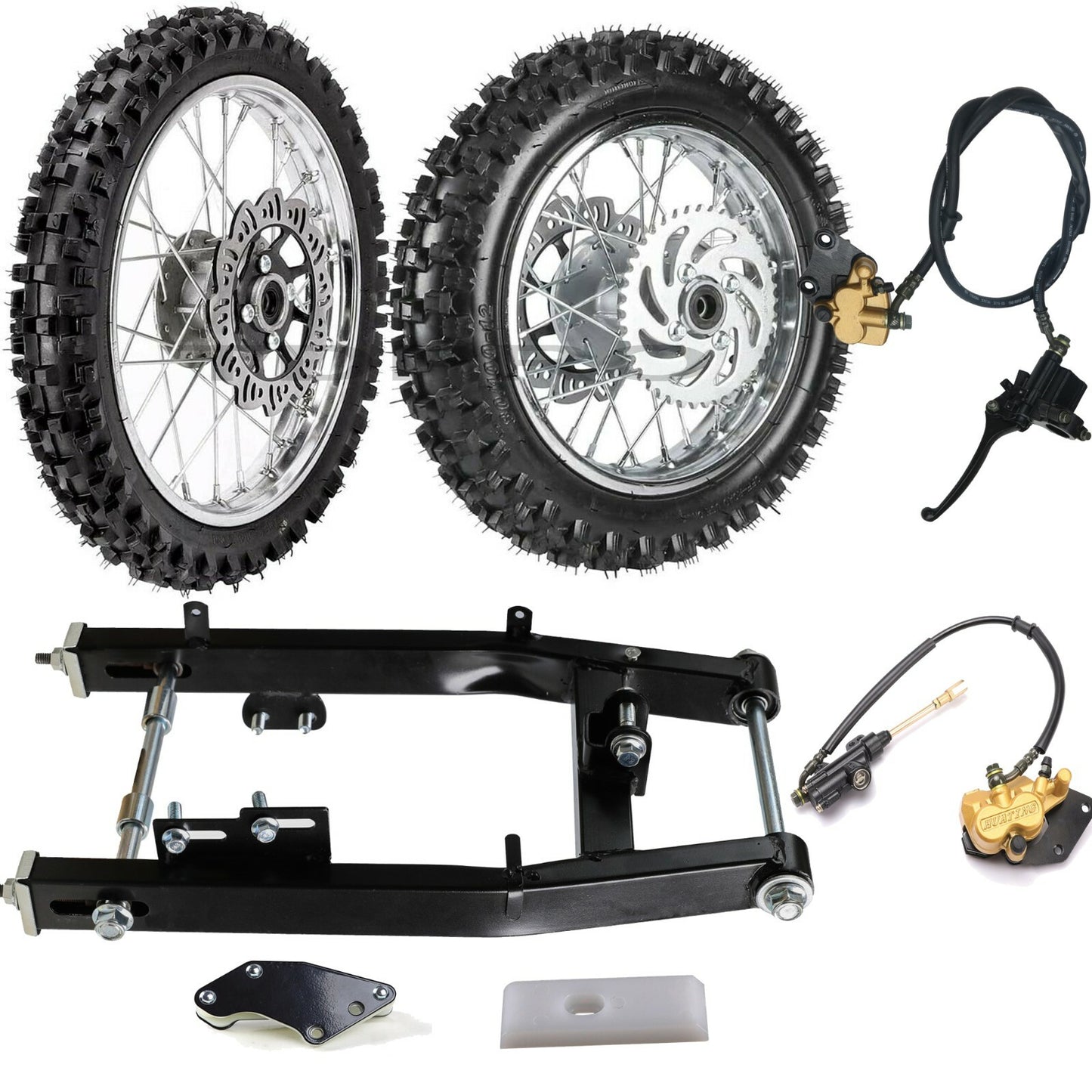 14-inch and 12-inch wheels, 80/100-12  60/100-14 tires + swingarm, Taodao 125cc XR70 bicycle.