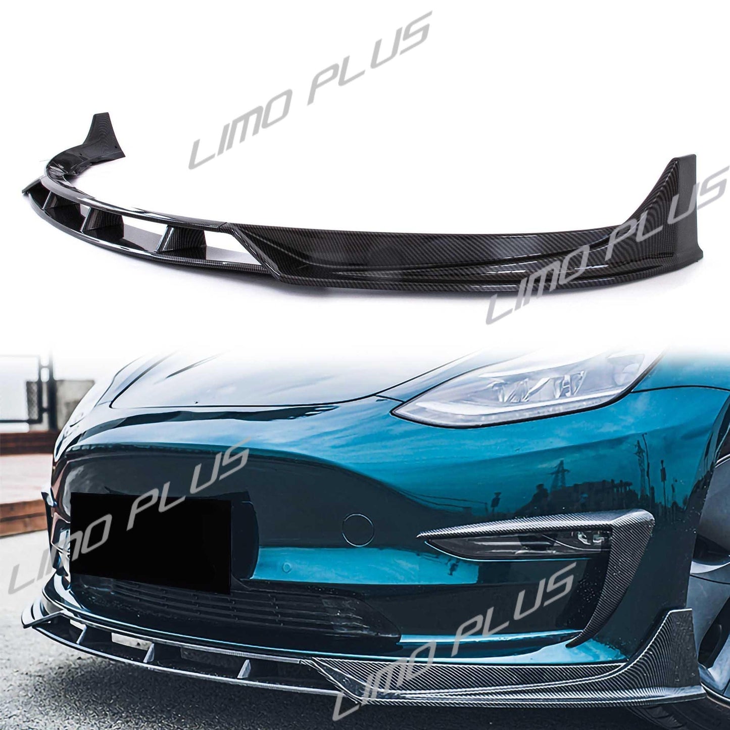 4Pcs Front Bumper Body Kit Lip For 2017-2023 for Model 3 Carbon Style splitter v