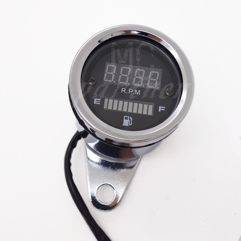 12V Chrome 2 in 1 LED Tachometer Gauge Fuel Oil Digital Motorcycle Gauge Combo Q