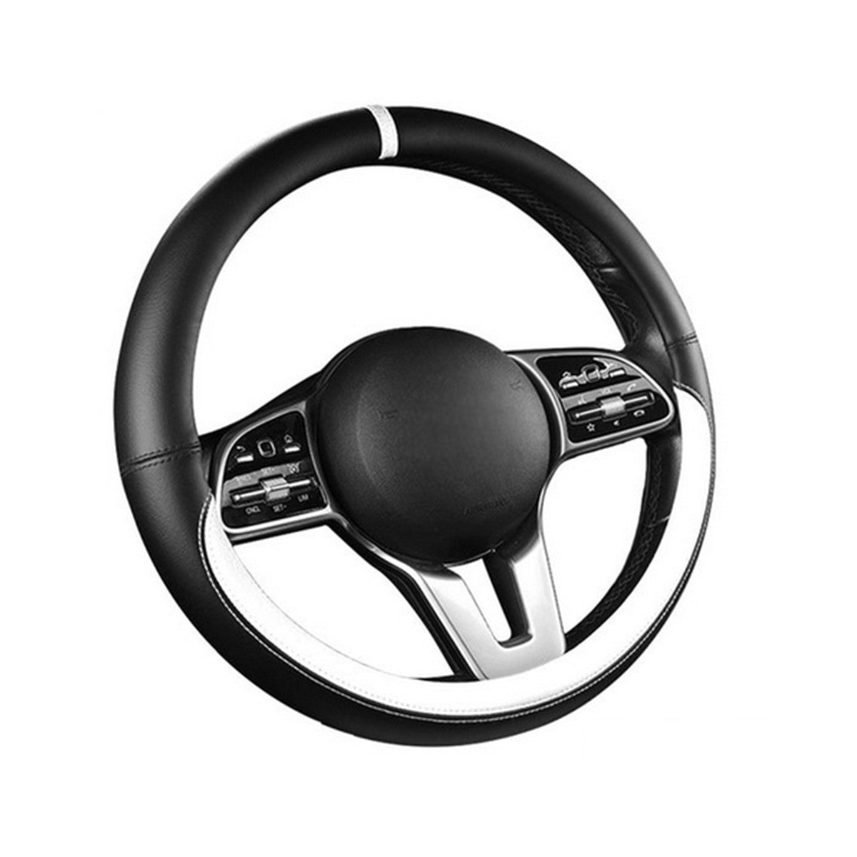 PU Leather Steering Wheel Cover Anti-slip for Car SUV Truck 15 Black/White