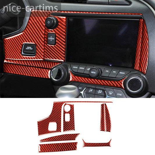 Red Carbon Fiber Center Console GPS Navigation Panel Cover for Corvette C7 14-19