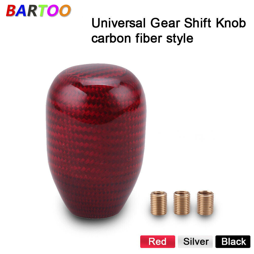 Gear Position Carbon Fiber Gear Shift Knob with 3 Adapters Universal Red Car