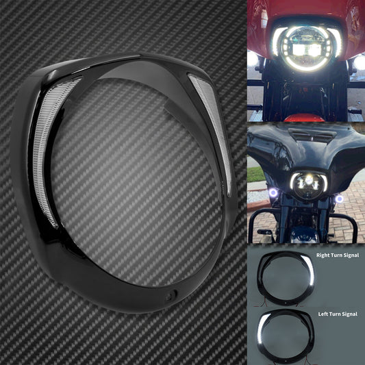 Black 7'' LED Headlight Bezel Batwing Fairing Cover Fit for Harley Touring 2014 Q