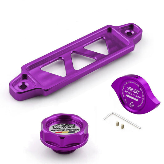 JDM Purple Engine Oil Filler Cap+ Radiator Cap+ Battery Tie Down for Honda for Acura