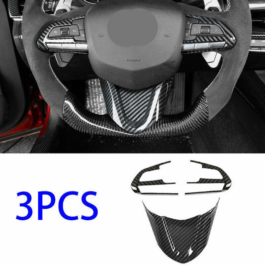 Steering Wheel Sheet Frame Cover Trim 3PCS Carbon Fiber for Cadillac CT4 2020-24