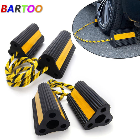 4 PCS Rubber Wheel Chocks w/ Rope For RV Trailer Camper Car Truck Aircraft Boat Q