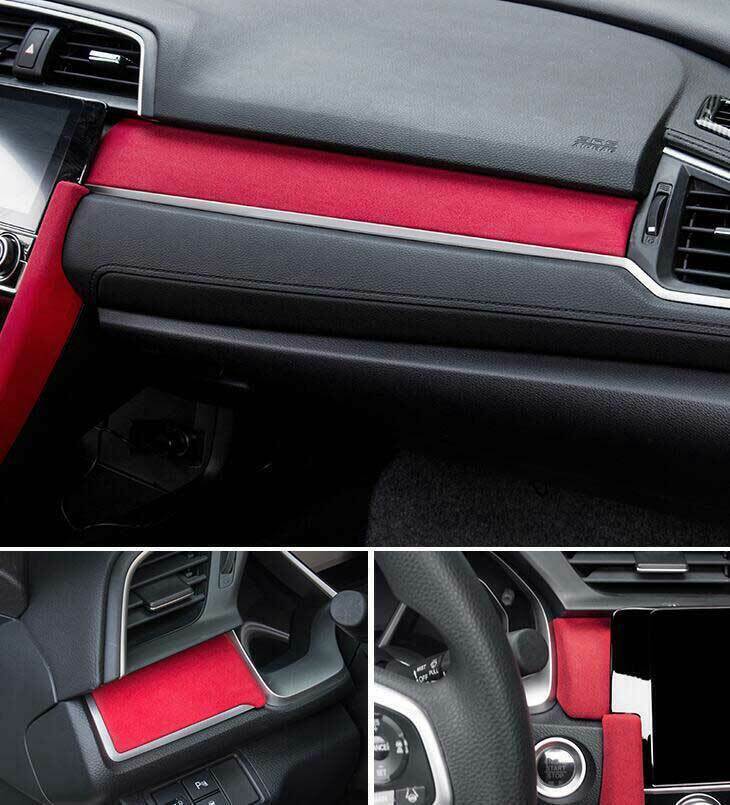 Middle Console Dashboard Strip Trim for Honda for Civic 16-2021 Red Alcantara Suede