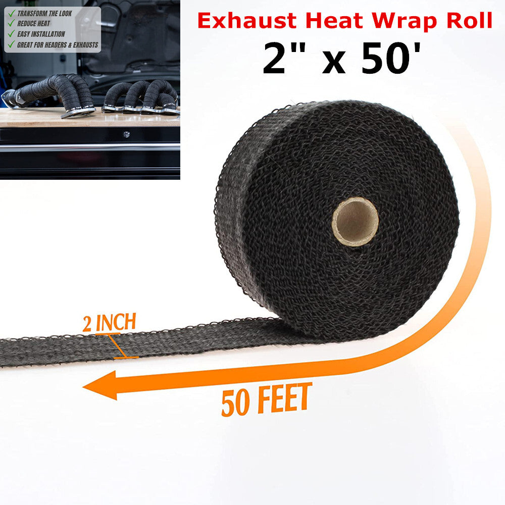50-foot motorcycle/car black exhaust pipe tape fiberglass heat-wrapped roller - n