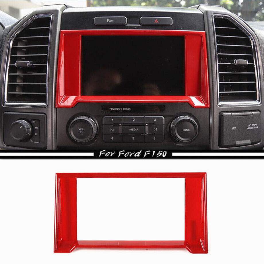 ABS Red Interior GPS Navigation Covers Frame Trim For 2015-2020 F150 v