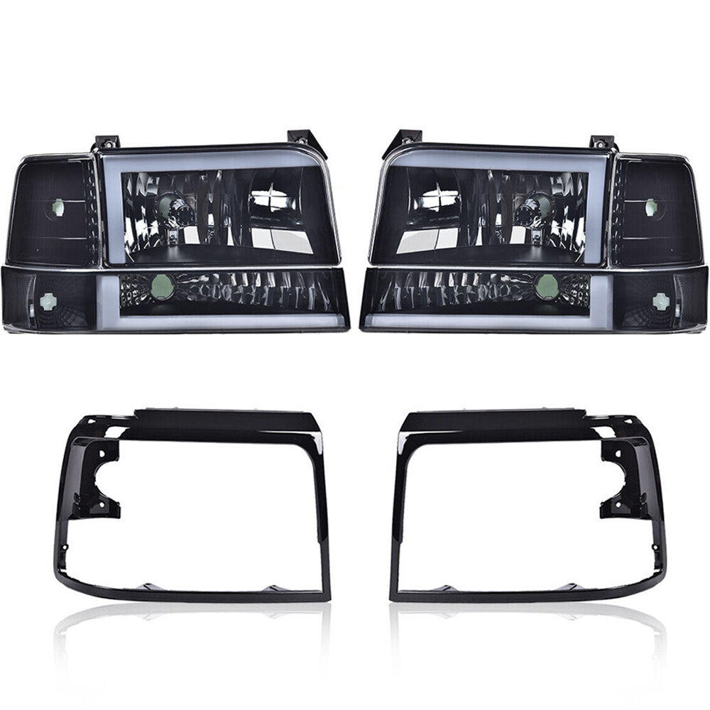 Suitable for 92-96mm F150 F250 dual LED smoke/transparent headlamp + black frame on lamp door