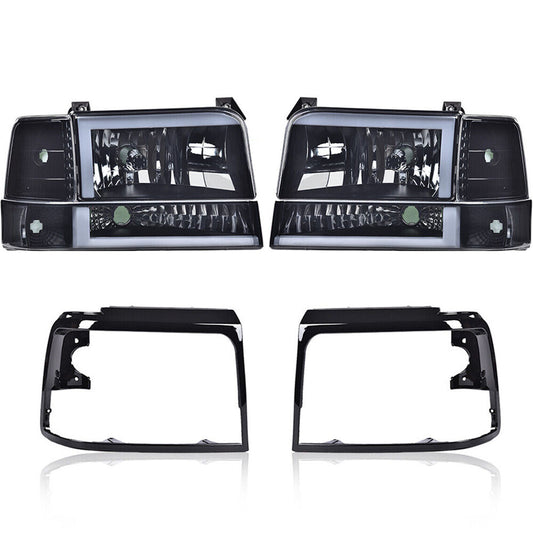 Suitable for 92-96mm F150 F250 dual LED smoke/transparent headlamp + black frame on lamp door