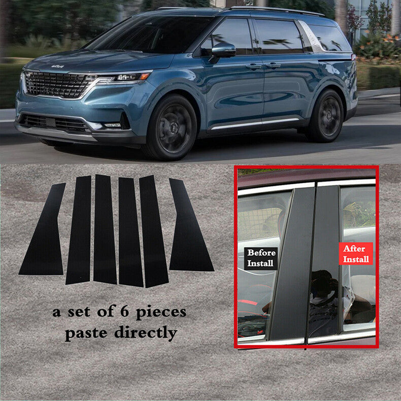 for Kia Carnival 2022-2023 6pc Black Pillar Posts Set Door Trim Piano Cover Kit