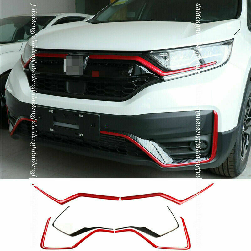 6X for Honda CR-V 2020-22 Red Carbon Fiber Front Bumper Grille Strips Guard Trim