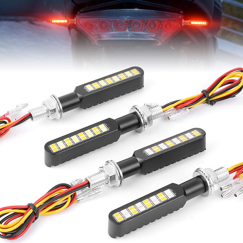4x Black LED Motorcycle Turn Signal Flowing Blinker Light DRL Running Brake Lamp