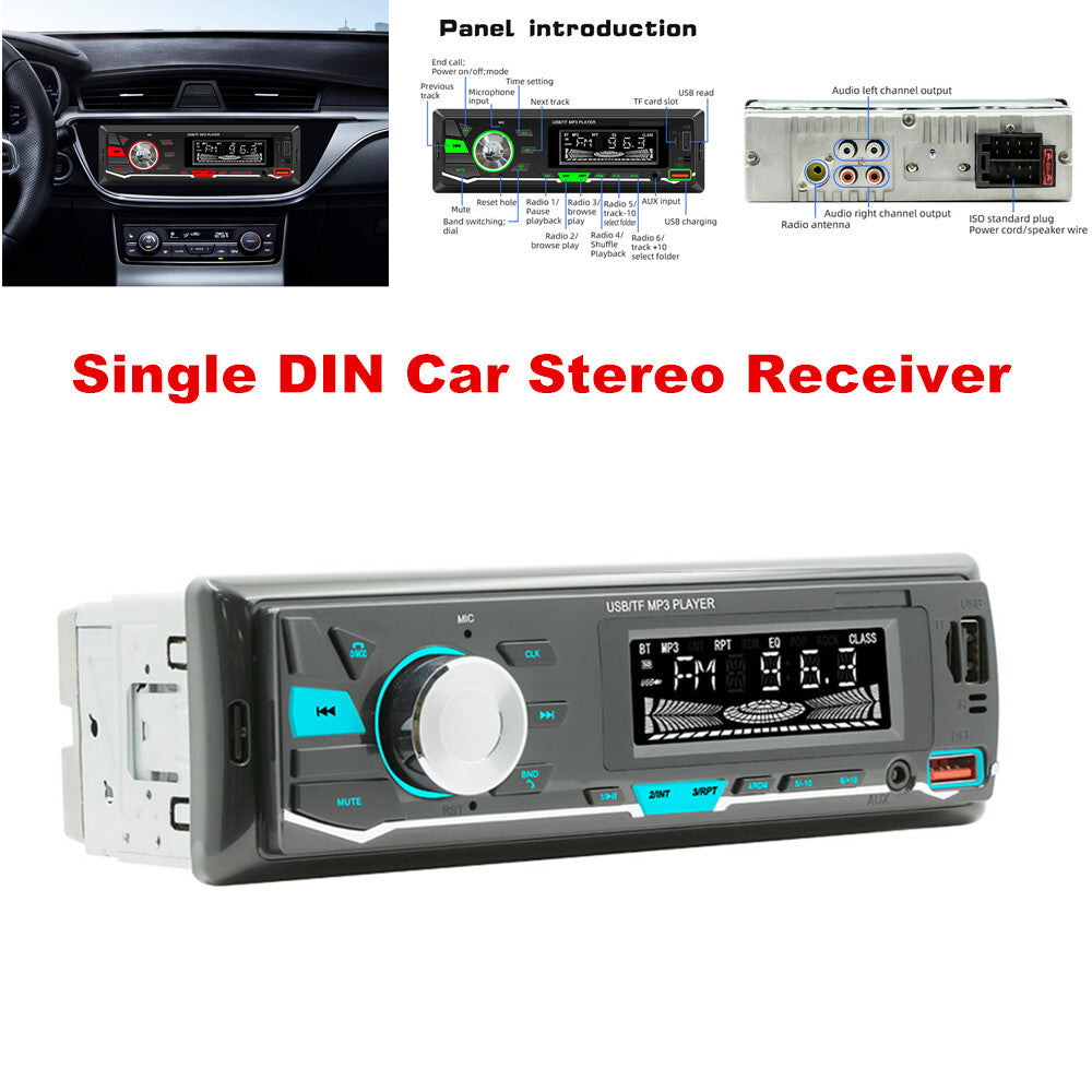 1DIN Car Stereo Receiver with Bluetooth, USB, TF, MP3 Player, AUX Radio, and Call Assistant n