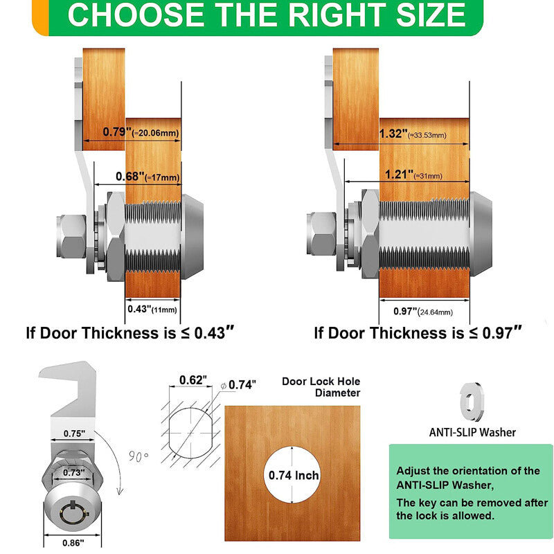 1-Piece Cabinet Lock with Key, 1-1/8 Inch Cam Lock for RV Storage, Mailbox, Toolbox - n
