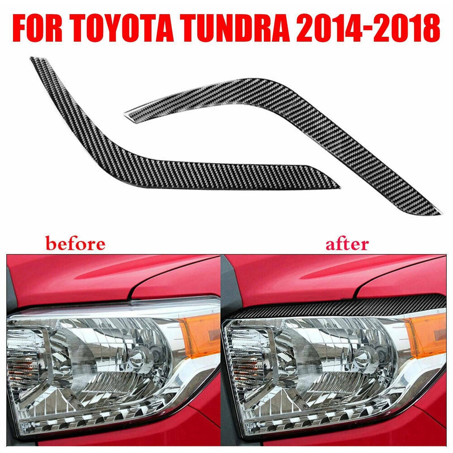 fit for Toyota Tundra 2014-2018 Carbon Fiber Headlight Eyelids EyebrowCover Trim AT
