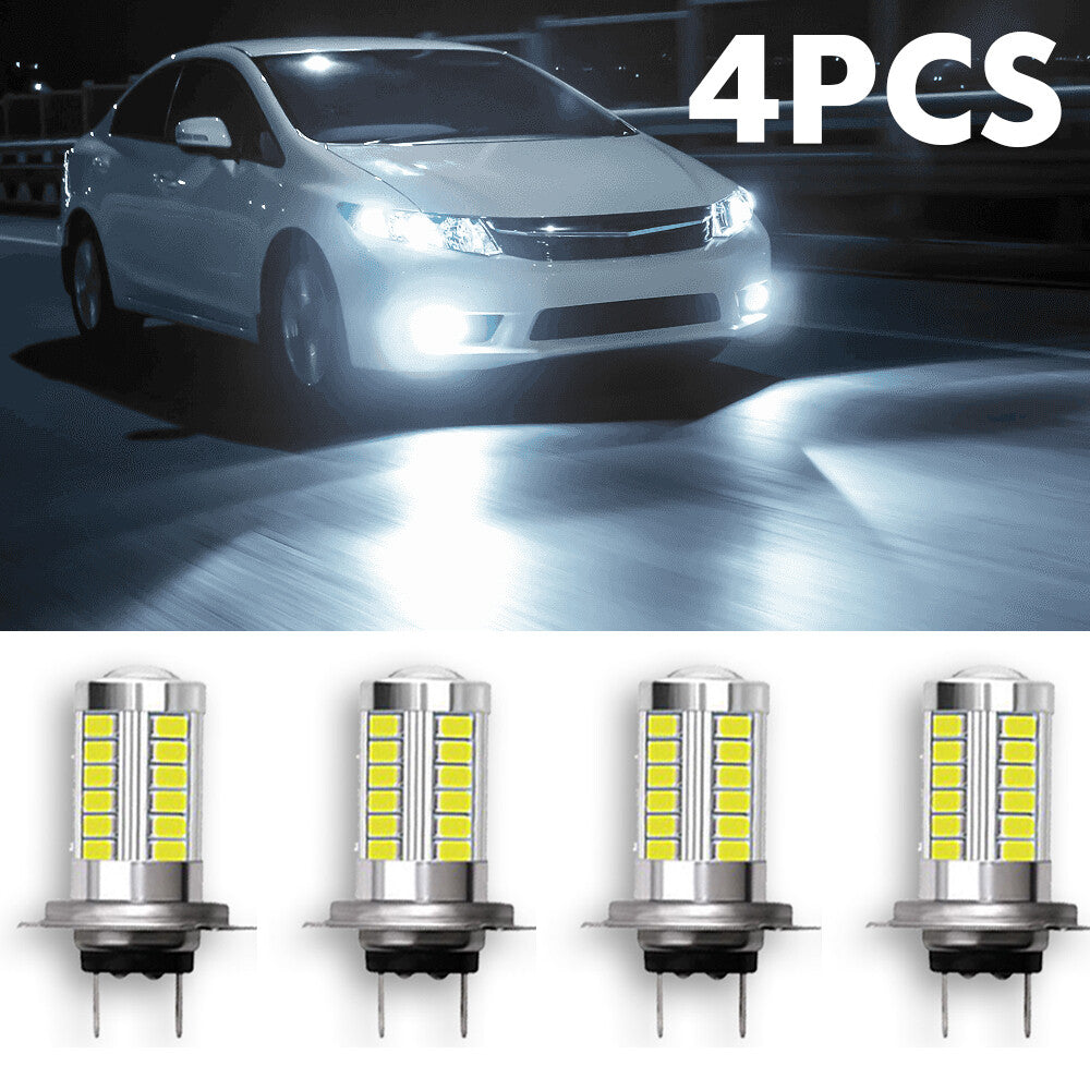 4-Piece H7 Super Bright LED Headlight Bulb Conversion Kit, High and Low Beams 6000K, White - n