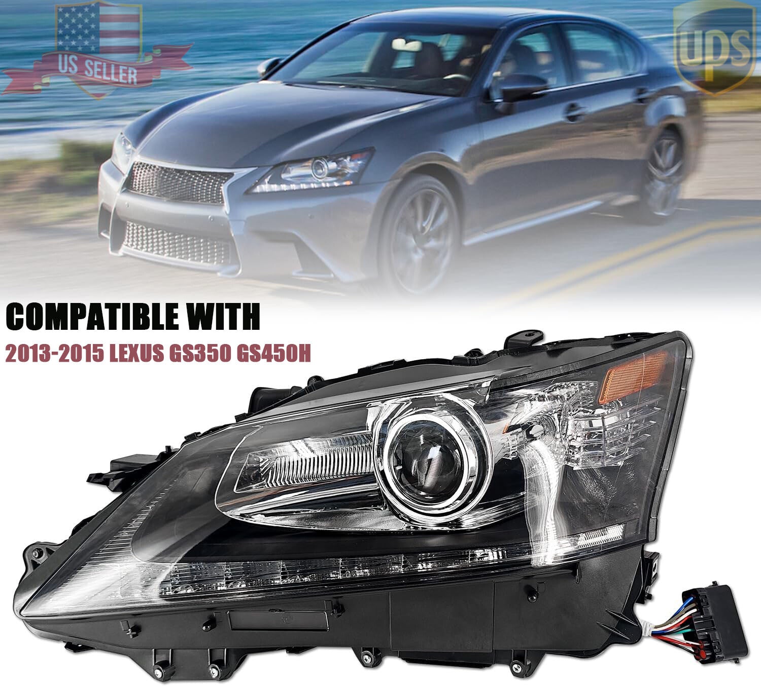 For 2013-2015 for Lexus GS350 GS450h HID w/o AFS LED DRL Projector Headlight- Driver