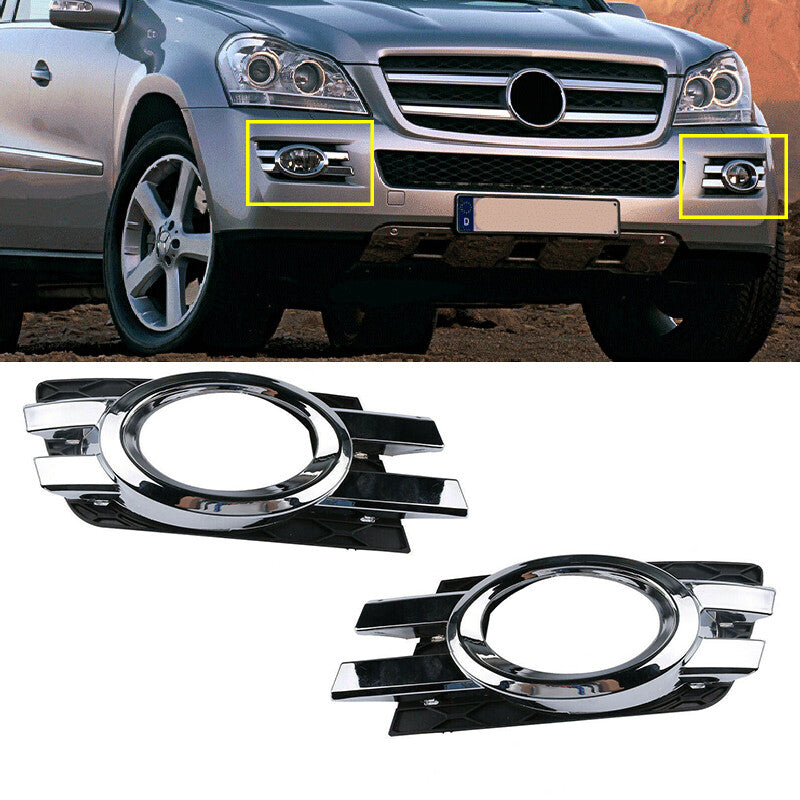 Pair Chorme Front Bumper Fog lamp Grille Cover for Mercedes GL450 2007-2009