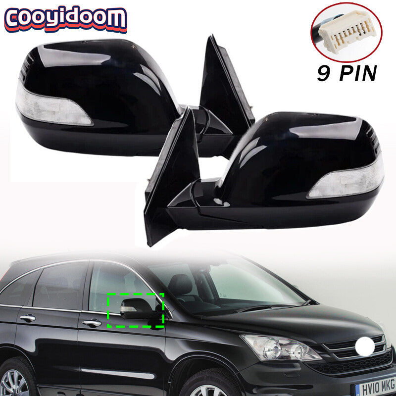 Pair Black Door Side Mirror W/ Signal Light Heated 9PIN for HONDA CRV 2007-2011