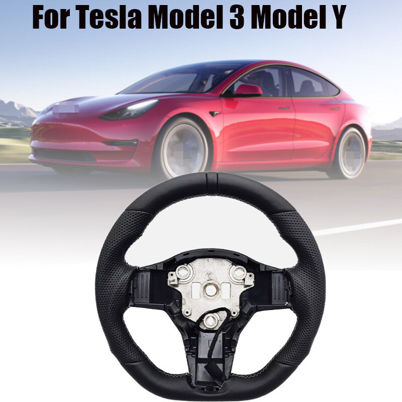 For Model 3 for Model Y HEATED Black Ring Sport Leather Steering Wheel n
