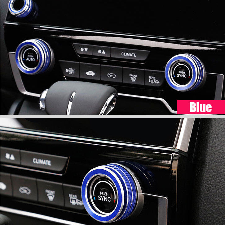 Fit for Honda CRV CR-V 17-2020 Blue Aluminum AC Switch Knob Trim Ring Covers Kit v