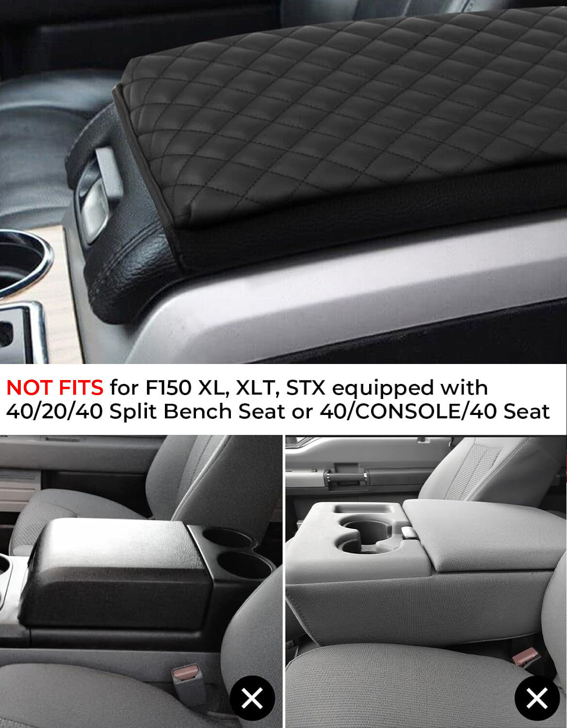 Leather-covered center console armrest cover cushion for 2009-2014 F150 cab. n