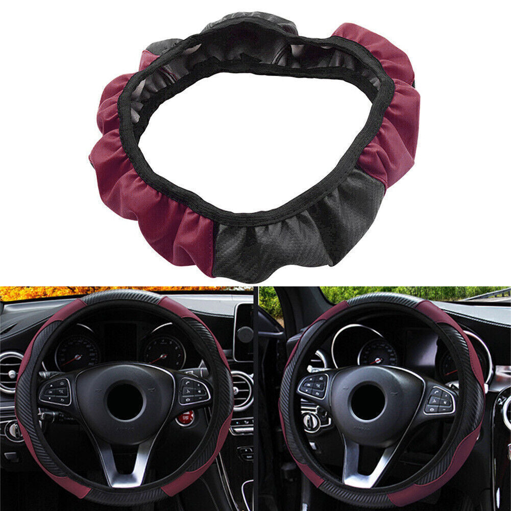 Wine&Red Universal Microfiber Leather Car SUV Steering Wheel Cover 38cm/15inch Q