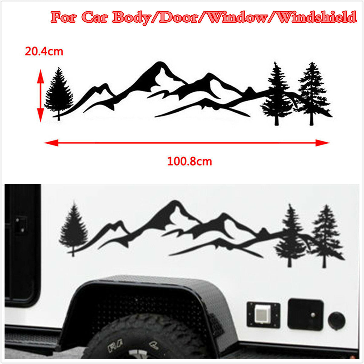 1pcs Car Decal Decoration Accessories Black Tree Mountain Sticker for SUV Camper