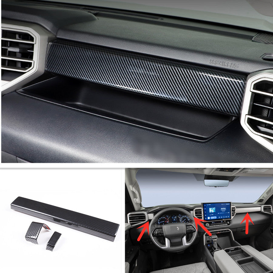 for Toyota Tundra 22-2024 ABS Carbon Fiber Dashboard Console Strip Cover Trim 3X