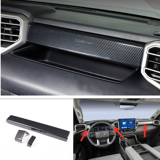 for Toyota Tundra 22-2024 ABS Carbon Fiber Dashboard Console Strip Cover Trim 3X
