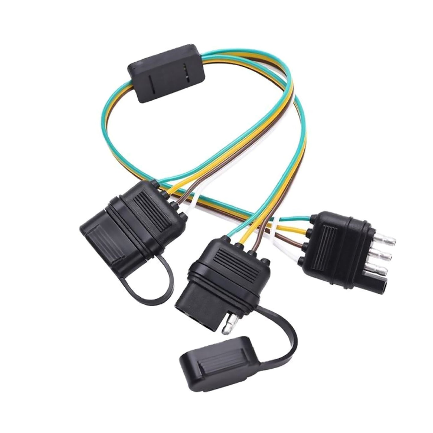 4-Pin Y-Splitter Adapter Trailer Extension Harness Connector with Dust Cap