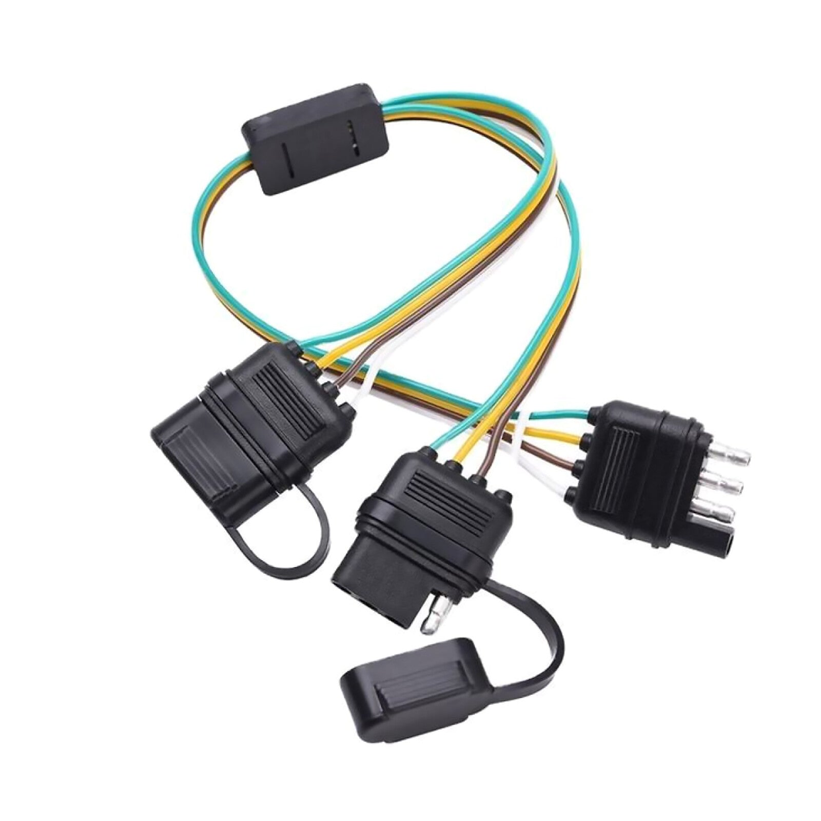 4-Pin Y-Splitter Adapter Trailer Extension Harness Connector with Dust Cap