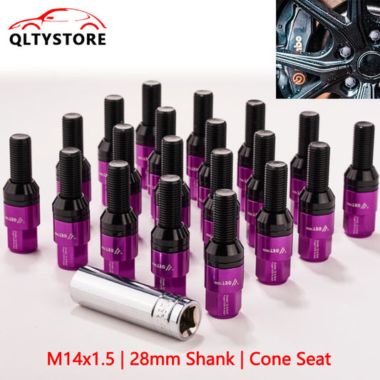 20x M14x1.5 Wheel Lug Bolt 28mm Shank Cone for Seat Stud for Most Aftermarket Purple Q