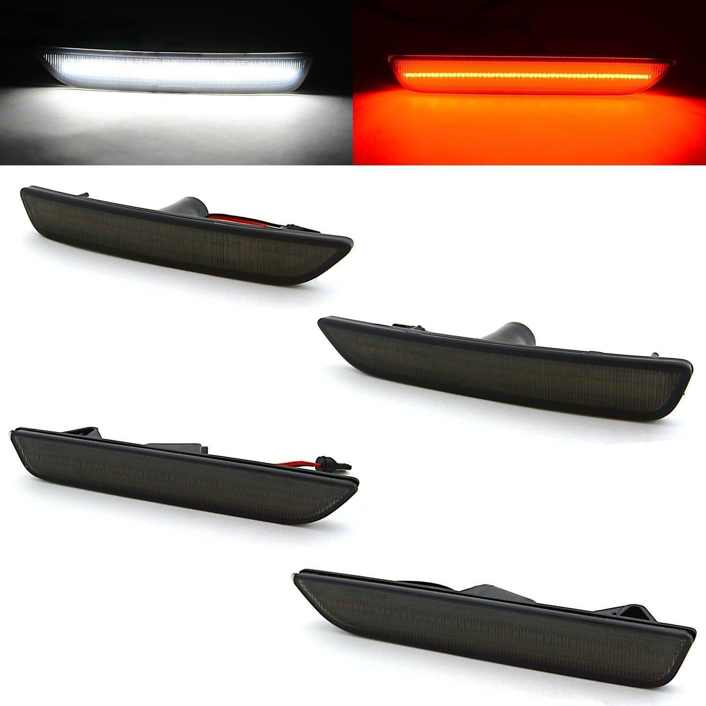 [Front+Rear] White and Red Smoked Fender Side Marker Lights for 2010-2014 for Ford Mustangs
