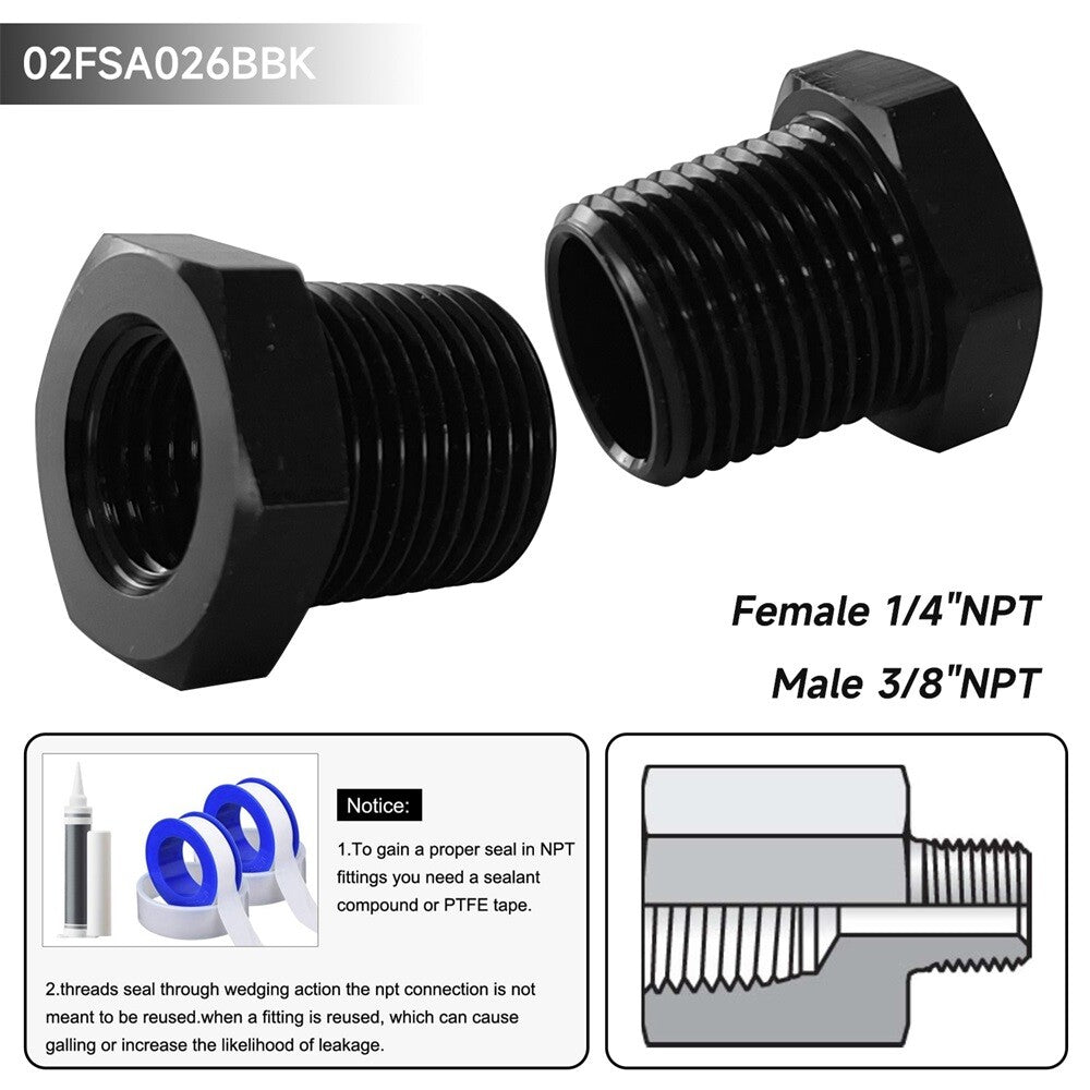 2PCS 3/8 Male x 1/4 Female NPT Thread Reducer Hex Bushing Pipe Fitting Alloy