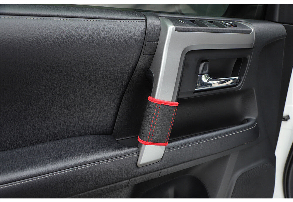 Black/Red Interior Door Handle Protective Leather Cover For Toyot@ 4Runner 2017+
