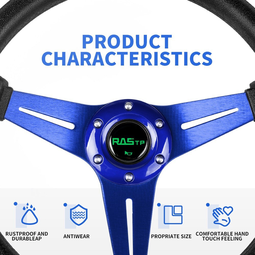 14 Racing Steering Wheel Universal Aluminum Drifting Deep Dish Blue