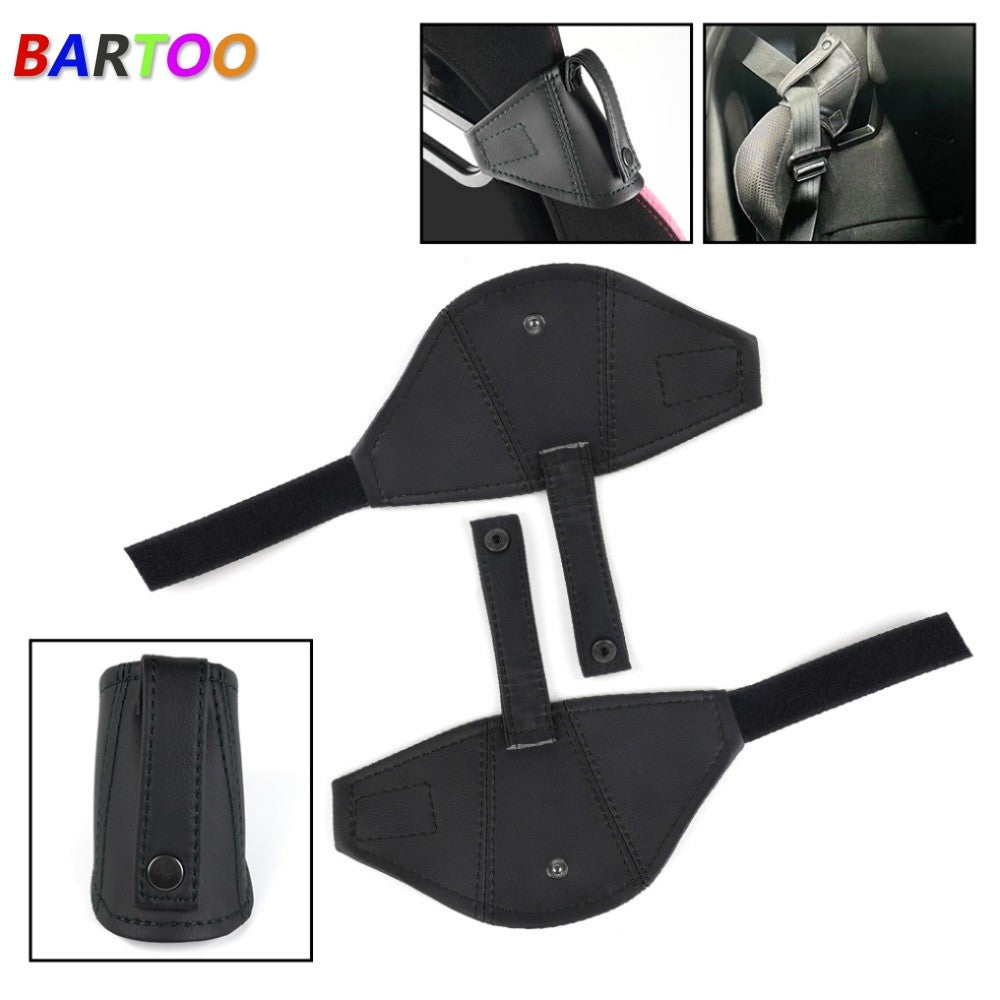 2PCS Black JDM Genuine Leather Bucket for Seat Belt Guide Holder Protector Q