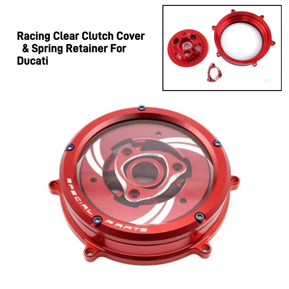Racing Clear Clutch Cover Red  Spring Retainer for Ducati Panigale V4 S 2018-21