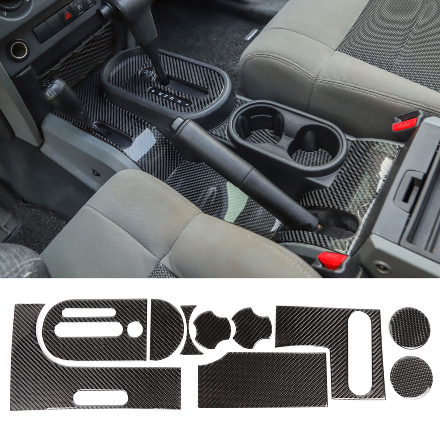 for Jeep for Wrangler JK 07-10 Carbon Fiber Cup Holder Gear Shift Panel Trim 10-PACK