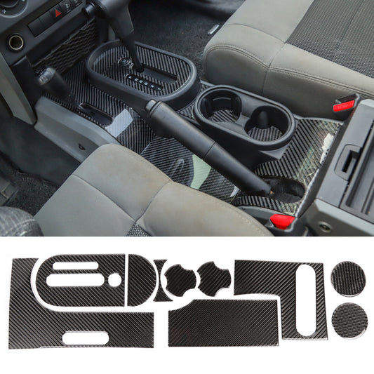 for Jeep for Wrangler JK 07-10 Carbon Fiber Cup Holder Gear Shift Panel Trim 10-PACK