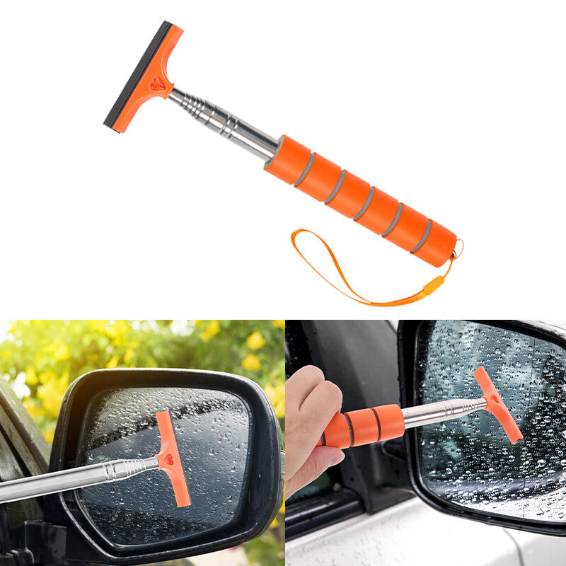 1Pc Telescopic Car Wiper Side Rearview Mirror Squeegee Water Removal Tool Orange Q