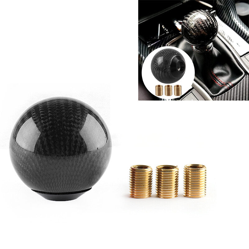 1*Carbon Fiber Shift Knob Gear Shifter Knob W/ 3 Adapters Round Ball Shifter Blk Q