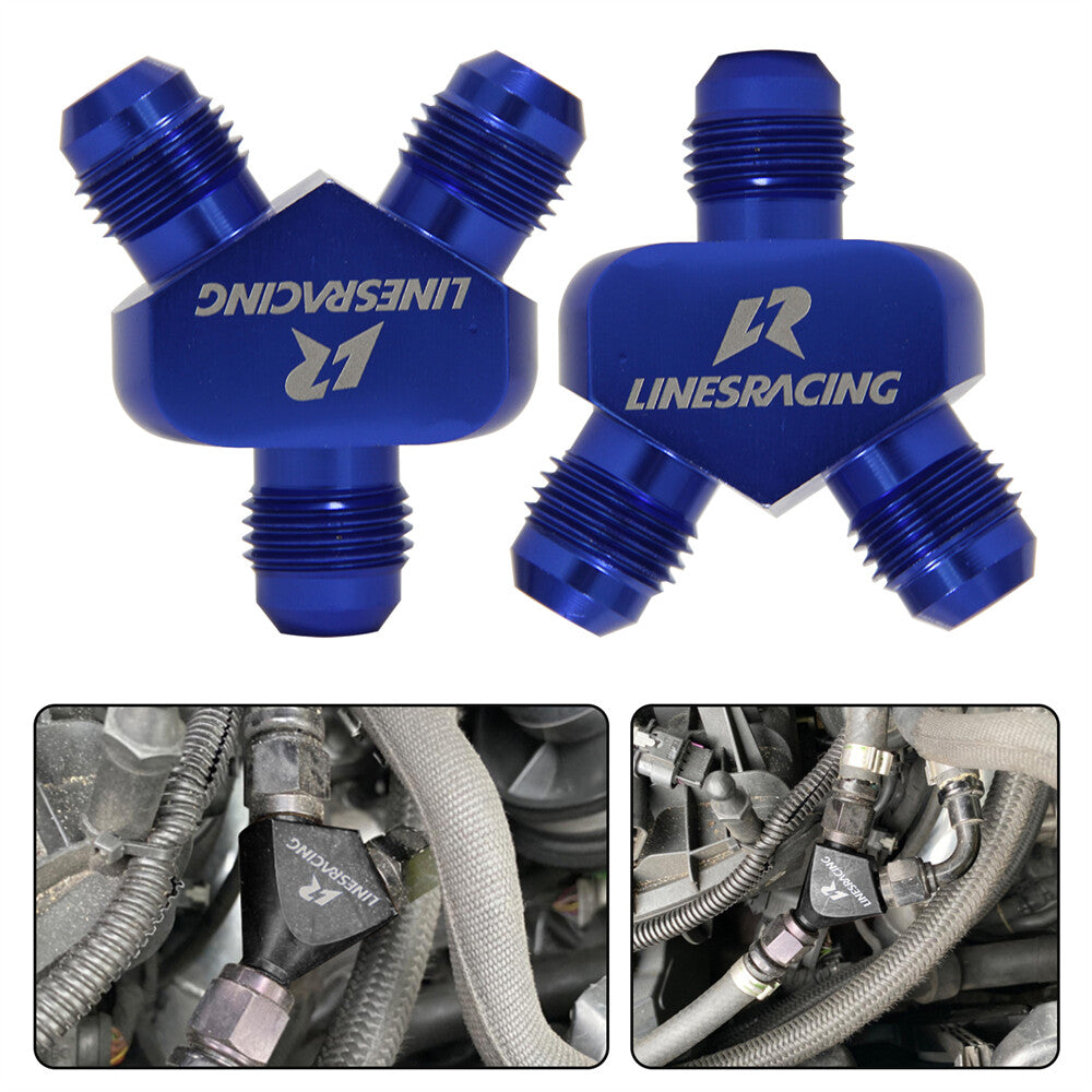 2pcs x AN6 AN-6 Inlet AN6 6AN Outlet Y Block Car Aluminum Fittings Adapter Blue