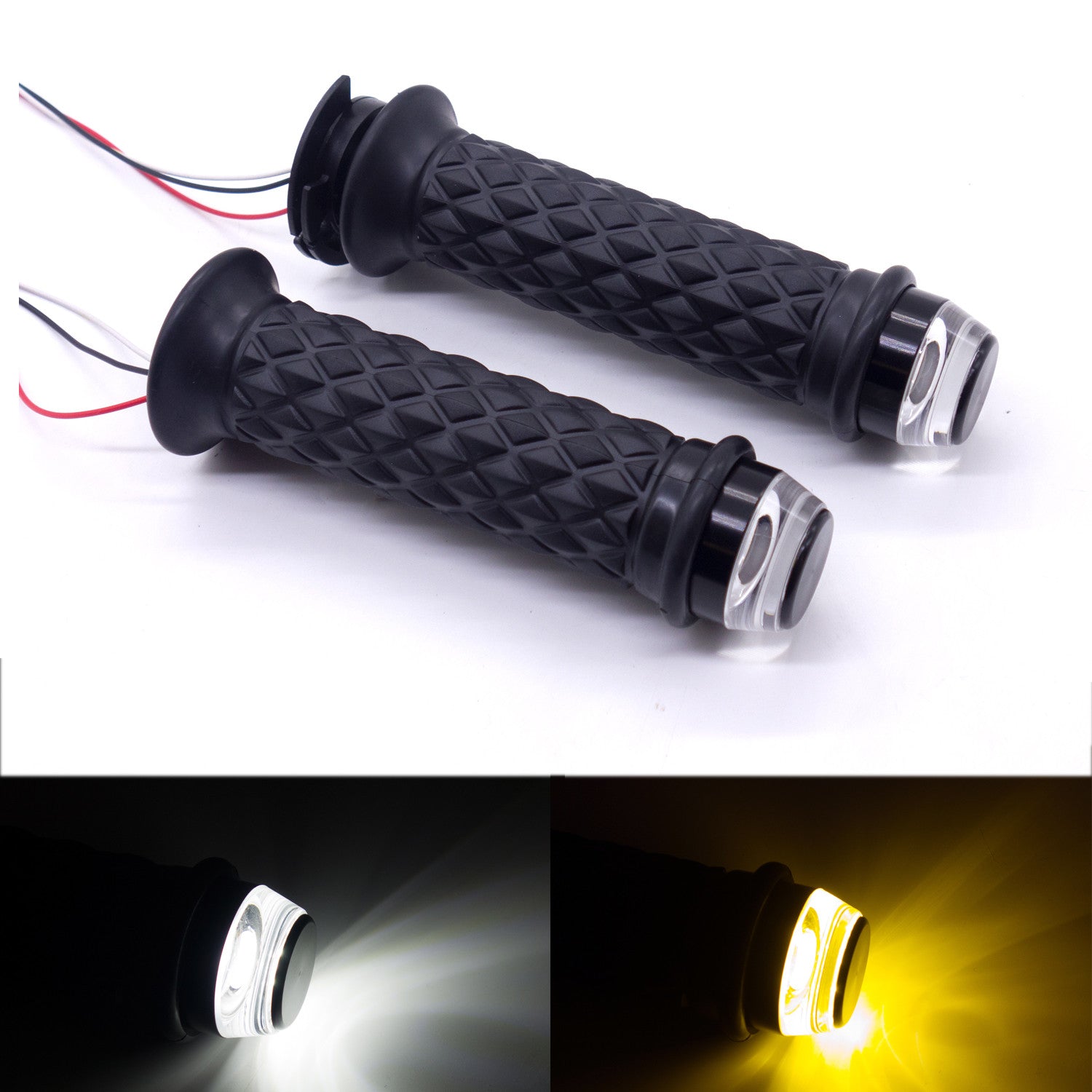 7/8 22mm Black Motorcycle Handlebar Hand Grip With LED Plug Strobe Side Light Q