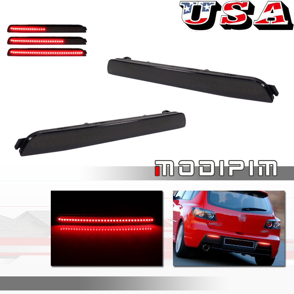 2pcs Smoked Lens Bumper Reflector LED Tail Brake Stop Light for for Mazda 3 Axela 04-09- v